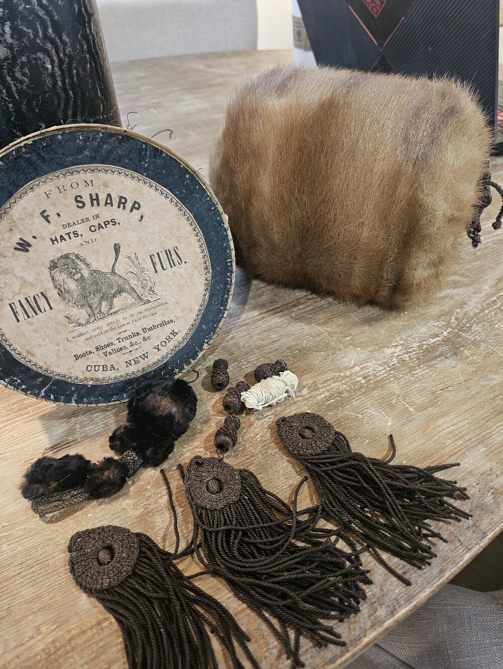 Vintage W.F. Sharp Brown Mink Fur Muff Hand Warmer W Tassel Accents